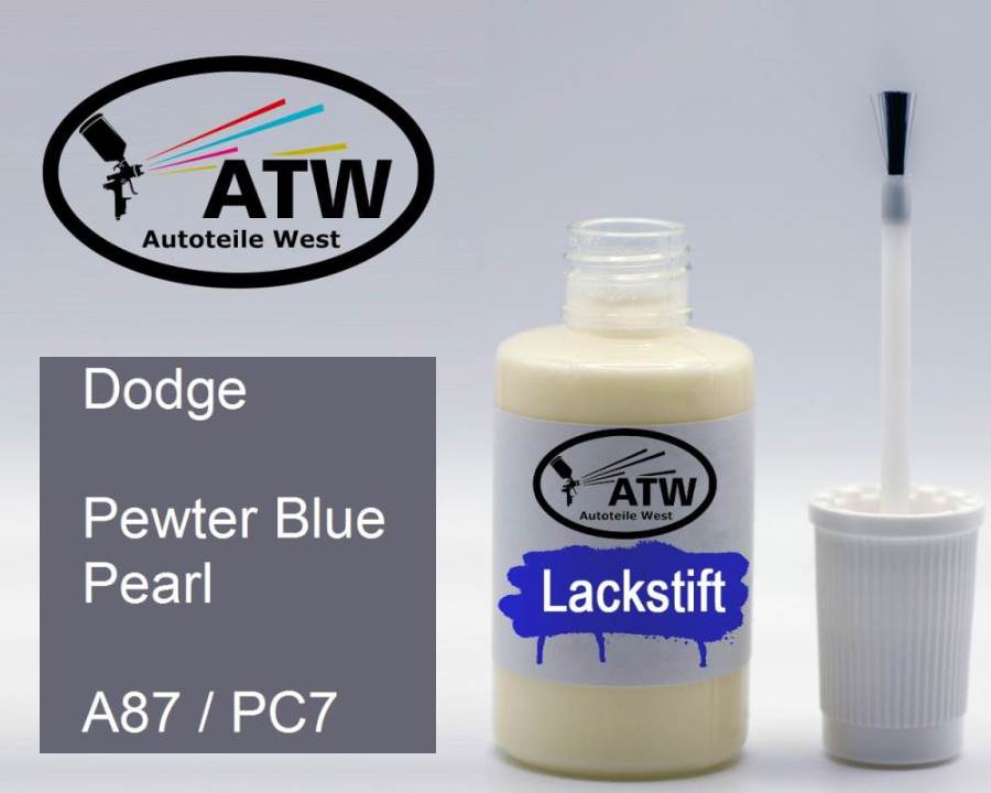 Dodge, Pewter Blue Pearl, A87 / PC7: 20ml Lackstift, von ATW Autoteile West.